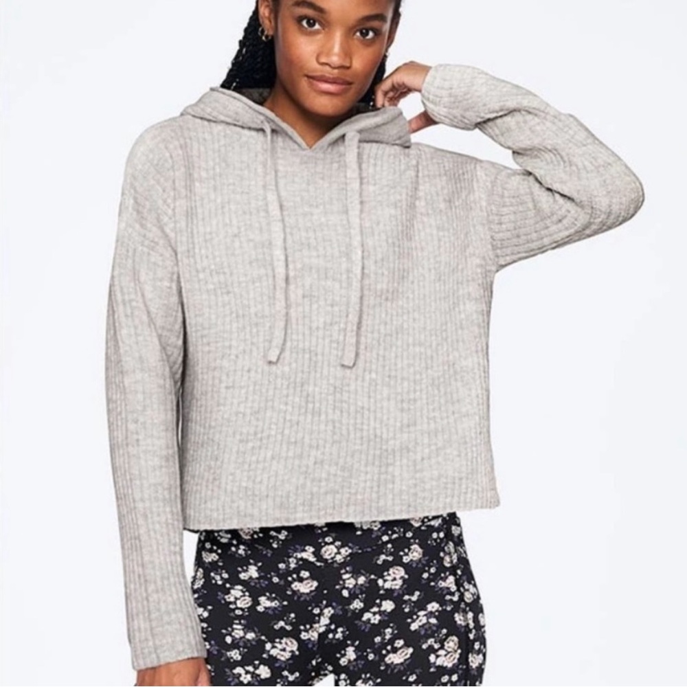 PINK Victoria secret boyfriend ribbed cropped pull over hoodie Sz XS